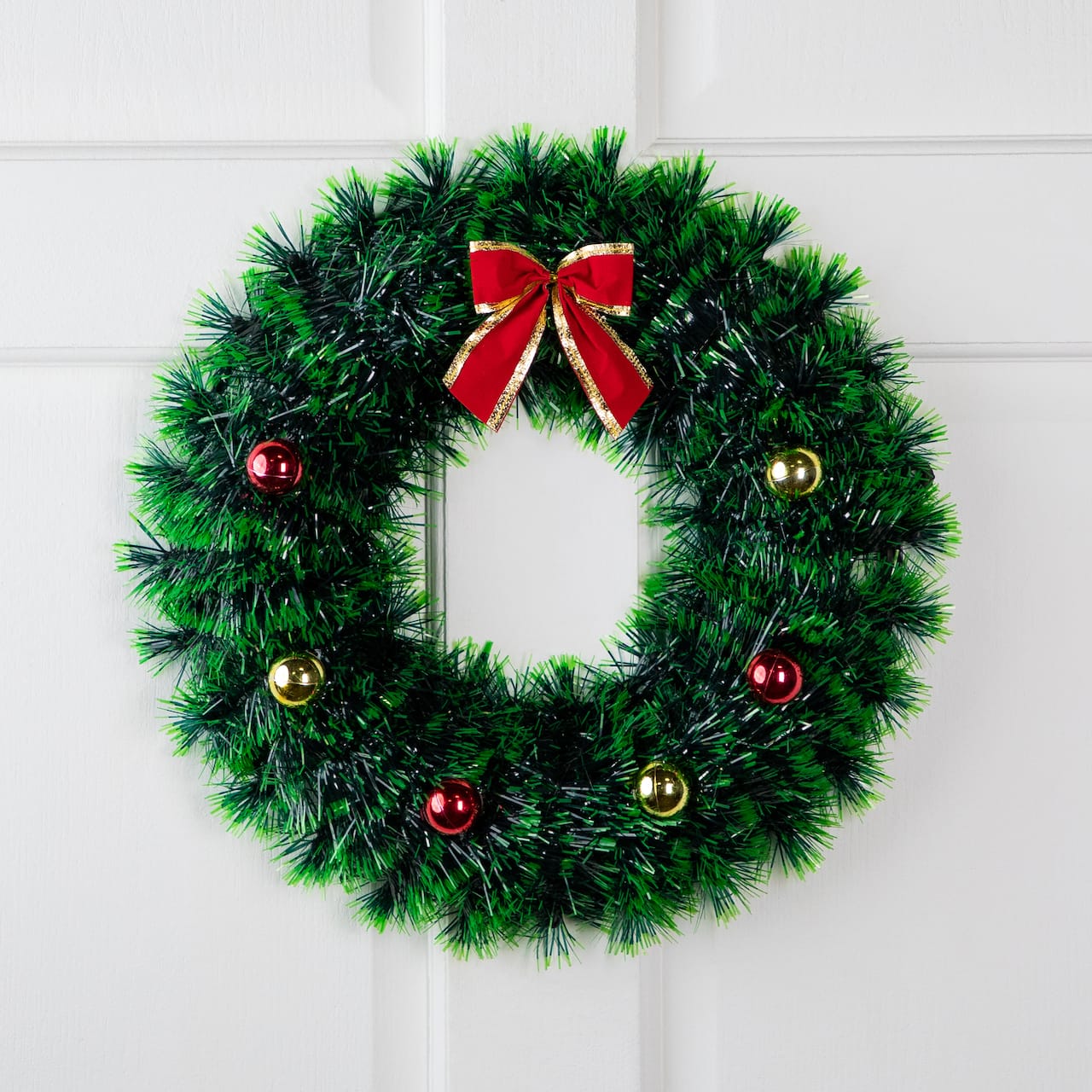 17" Green Tinsel Artificial Christmas Wreath with Bow